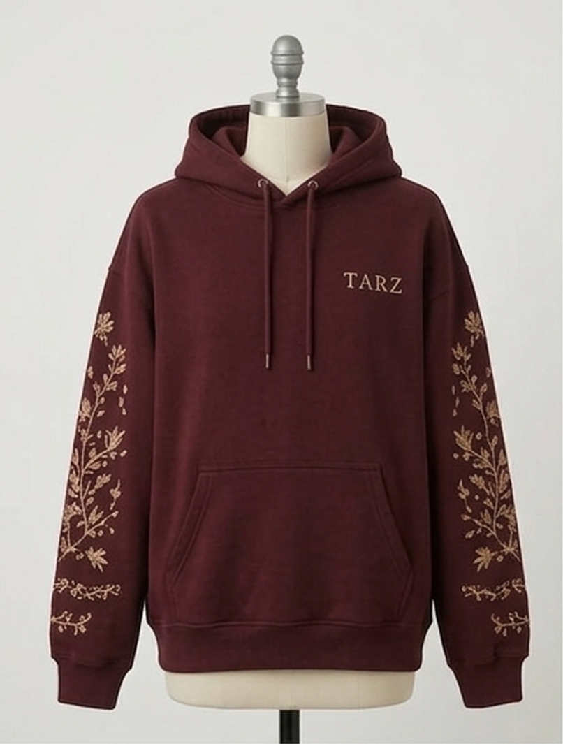 TARZ Dusty Rose Botanical Embroidered Hoodie