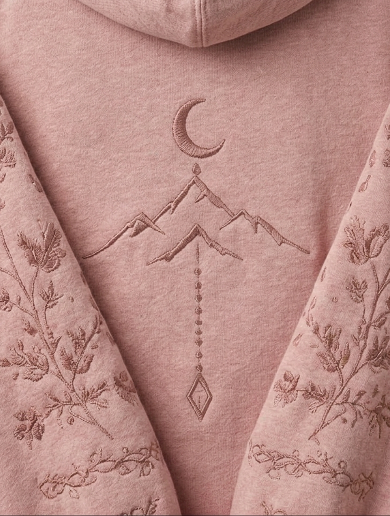 Botanical Bloom Embroidered Hoodie – Dusty Rose