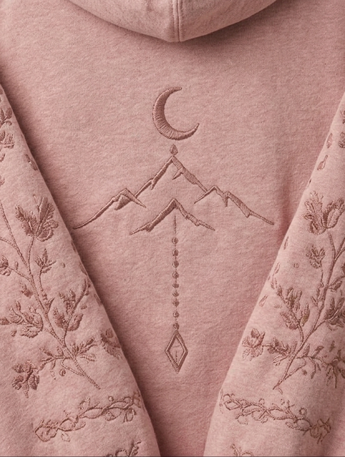 Botanical Bloom Embroidered Hoodie – Dusty Rose