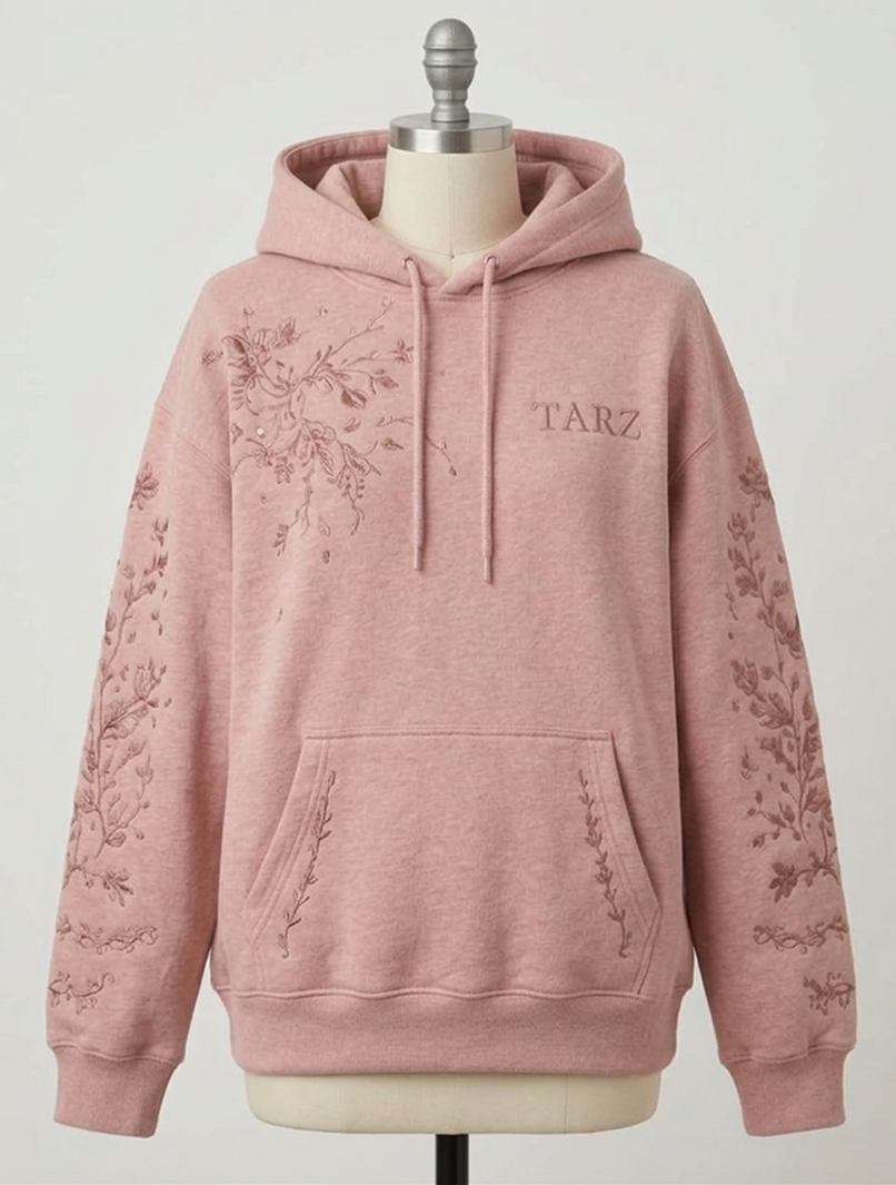 Botanical Bloom Embroidered Hoodie – Dusty Rose