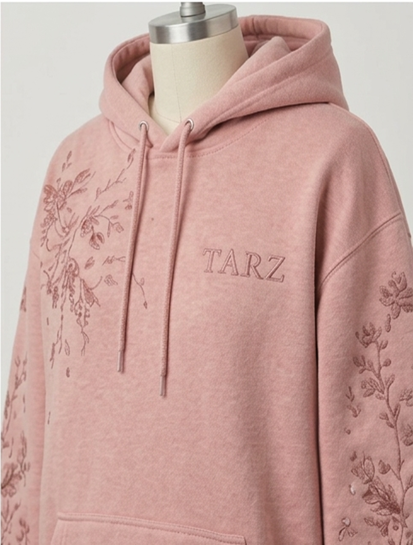 Botanical Bloom Embroidered Hoodie – Dusty Rose